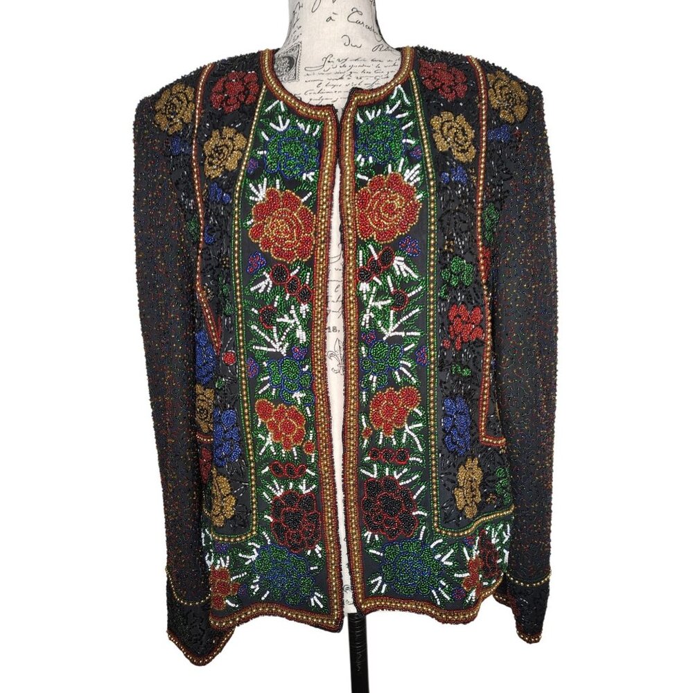Vintage Large Papell Boutique Evening Floral Beaded Evening Jacket Formal Attire
